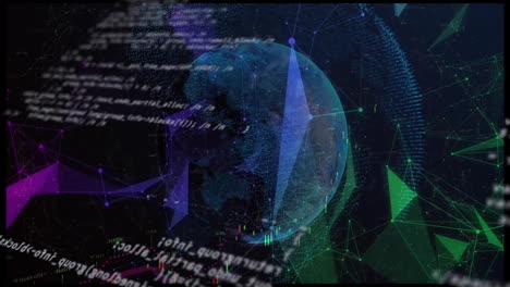 Animation-of-globe,-statistcs-and-data-processing