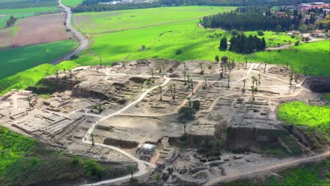 aerial drone view tel megiddo national park known in greek as armageddon