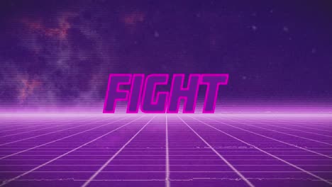 Animation-of-fight-text-banner-over-over-purple-grid-network-against-blue-background