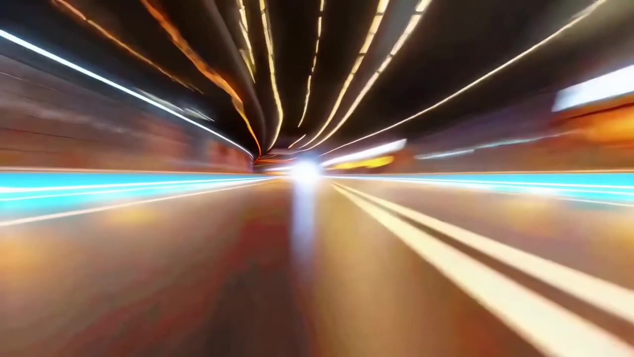 Fast POV Drive Through a Futuristic Neon Lit Tunnel