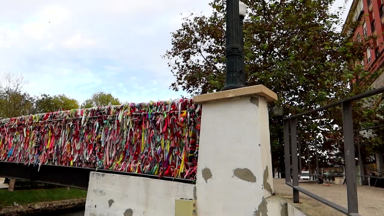 Happy woman reaching bridge Ponte La&ccedil;os de Amizade in Aveiro, Portugal