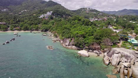 beautiful 4k drone footage of the beach and unique rock features at hin ta hin yai beach on koh samui in thailand