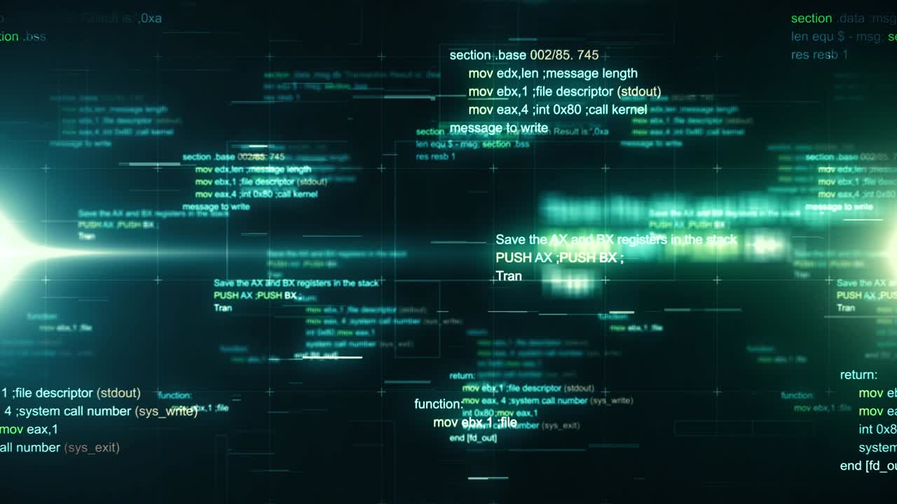 Technology background with abstract digital code motion. Seamless loop.