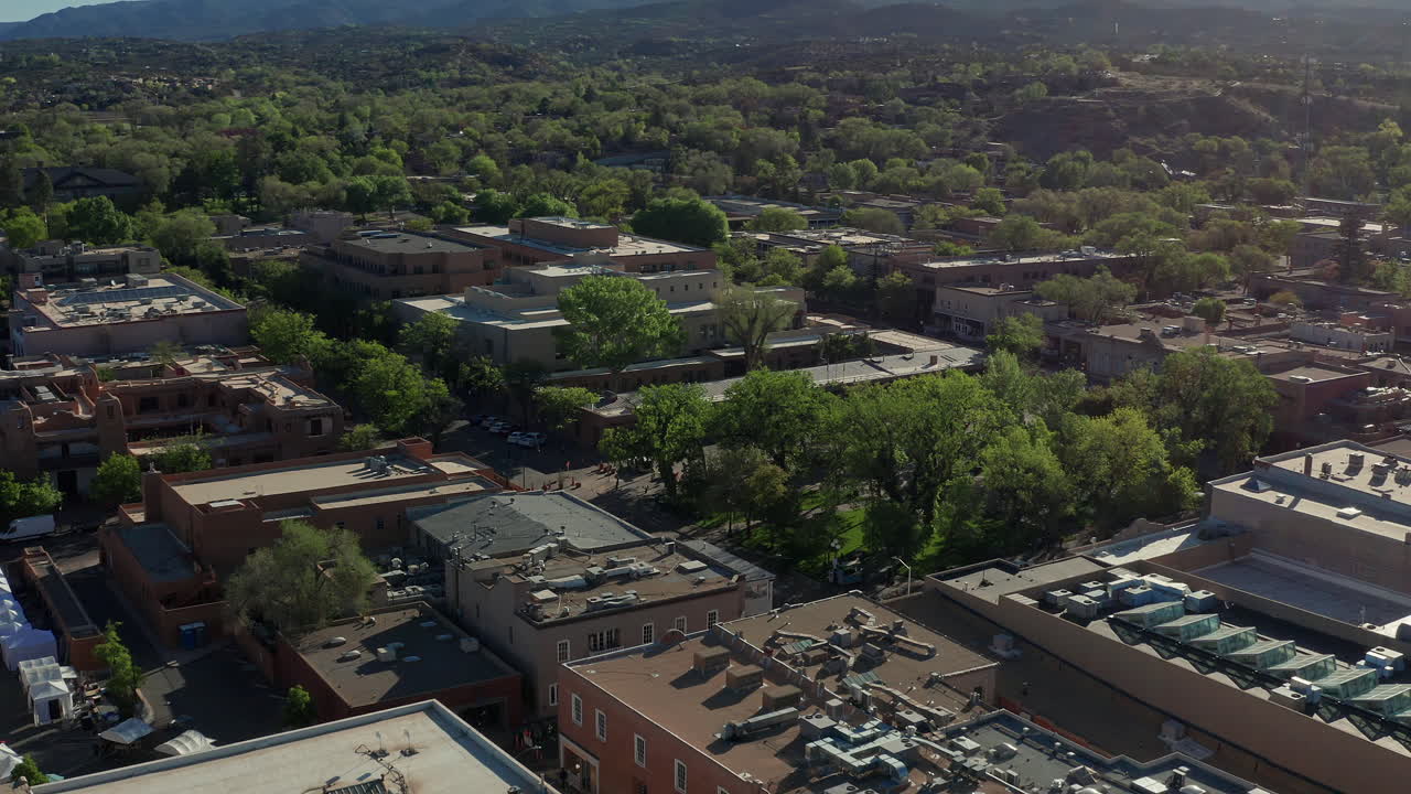 vista aérea de la plaza del centro de santa fe, nuevo méxico