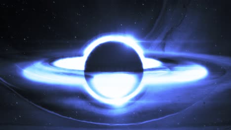 supermassive blue black hole animation with matter on the event horizon