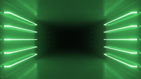 interior de habitación verde abstracto con lámparas de neón brillantes verdes, lámparas fluorescentes. fondo de arquitectura futurista. caja con pared de hormigón. maqueta para su proyecto de diseño. bucle de animación 3d 4k