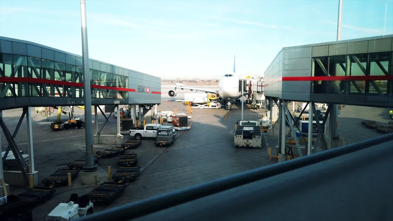 Boeing Airbus A380 loading on Toronto airport, time laps.