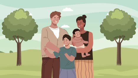 cuatro miembros de la familia personajes de animación