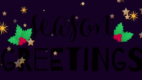 Animation-of-stars-and-mistletoe-over-season-greetings-text-on-black-background