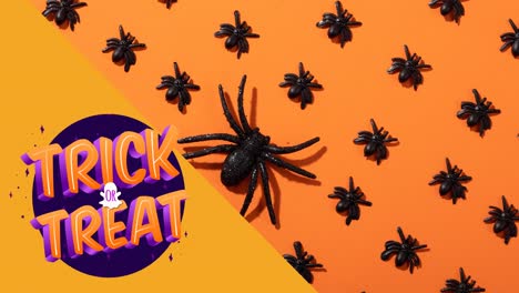 Animation-of-trick-or-treat-text-over-spiders