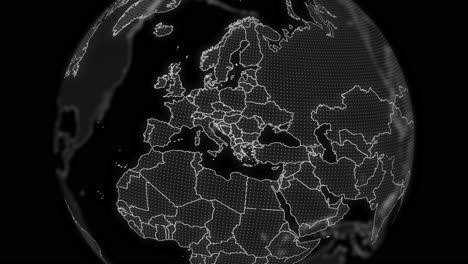 macedonia country alpha for editing data analysis technology globe rotating, cinematic video showcases a digital globe rotating, zooming in on macedonia country alpha for editing template