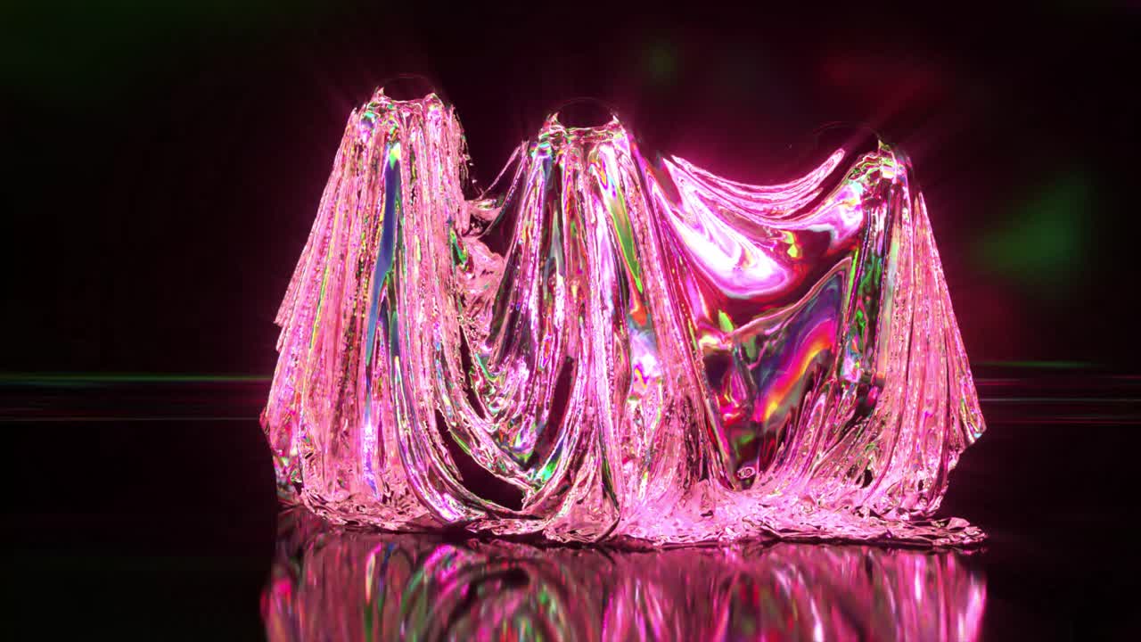 추상적인 분홍색 홀로그램 직물과 네온 빛