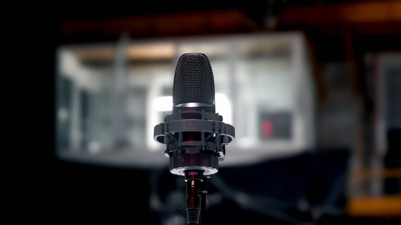 Close-up of microphone on the backstage of a TV set