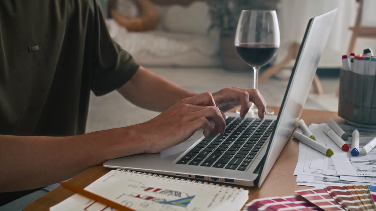 Gen Z Fashion Designer Writing Email on Laptop at Studio