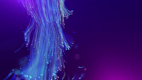 4k video of abstract shiny blue design elements on purple background.