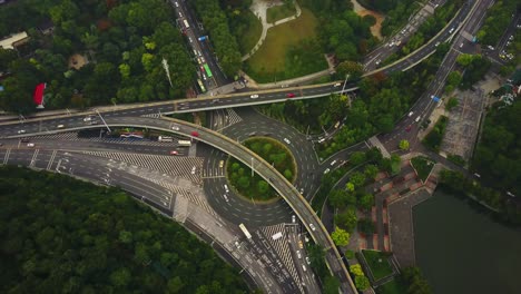 day time wuhan cityscape traffic road junction aerial panorama 4k china