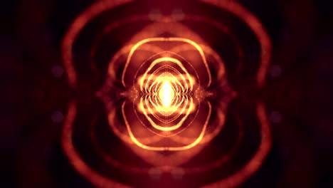 animación de bucle 3d como fondo de ciencia ficción de partículas brillantes con profundidad de campo y bokeh para bucle vj. las partículas forman línea y cuadrícula de superficie. v10 oro rojo