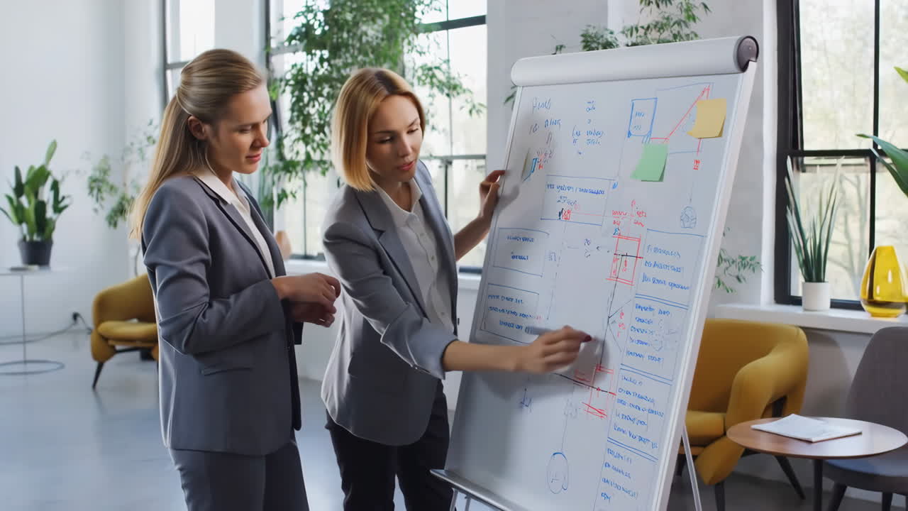 Businesswomen Collaborating on a Whiteboard Presentation