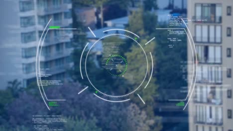 Animation-Der-Datenverarbeitung-Mit-Scope-Scanning-über-Der-Stadtlandschaft