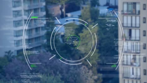 animación del procesamiento de datos con escaneo de alcance sobre el paisaje urbano