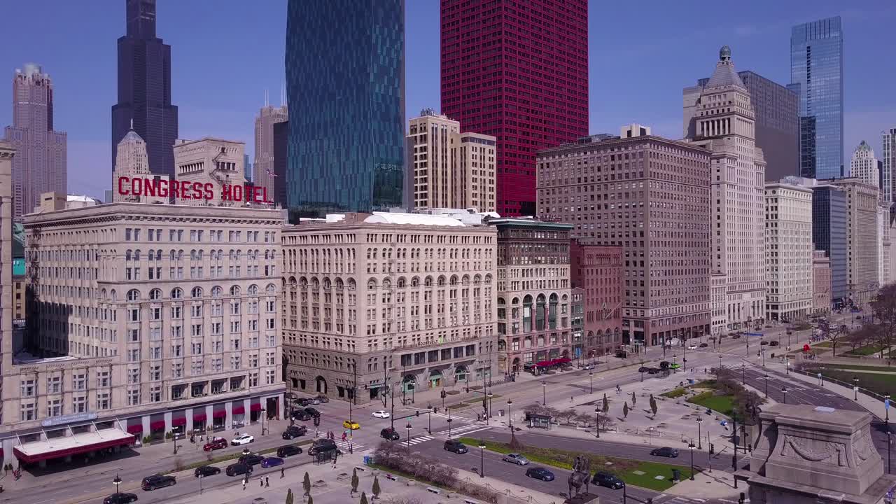 시카고 시내 2 상공에서 높은 각도로 공중 촬영