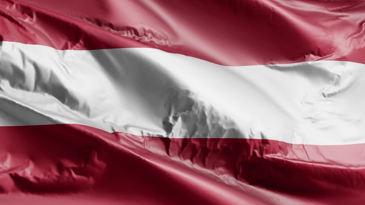 bandera de austria ondeando en el bucle del viento. bandera austriaca balanceándose en la brisa. fondo de relleno completo. bucle de 10 segundos.