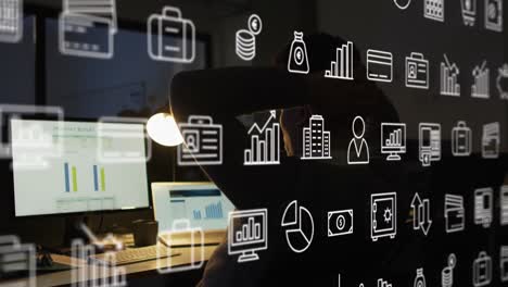 animation of data processing over biracial businessman working in office