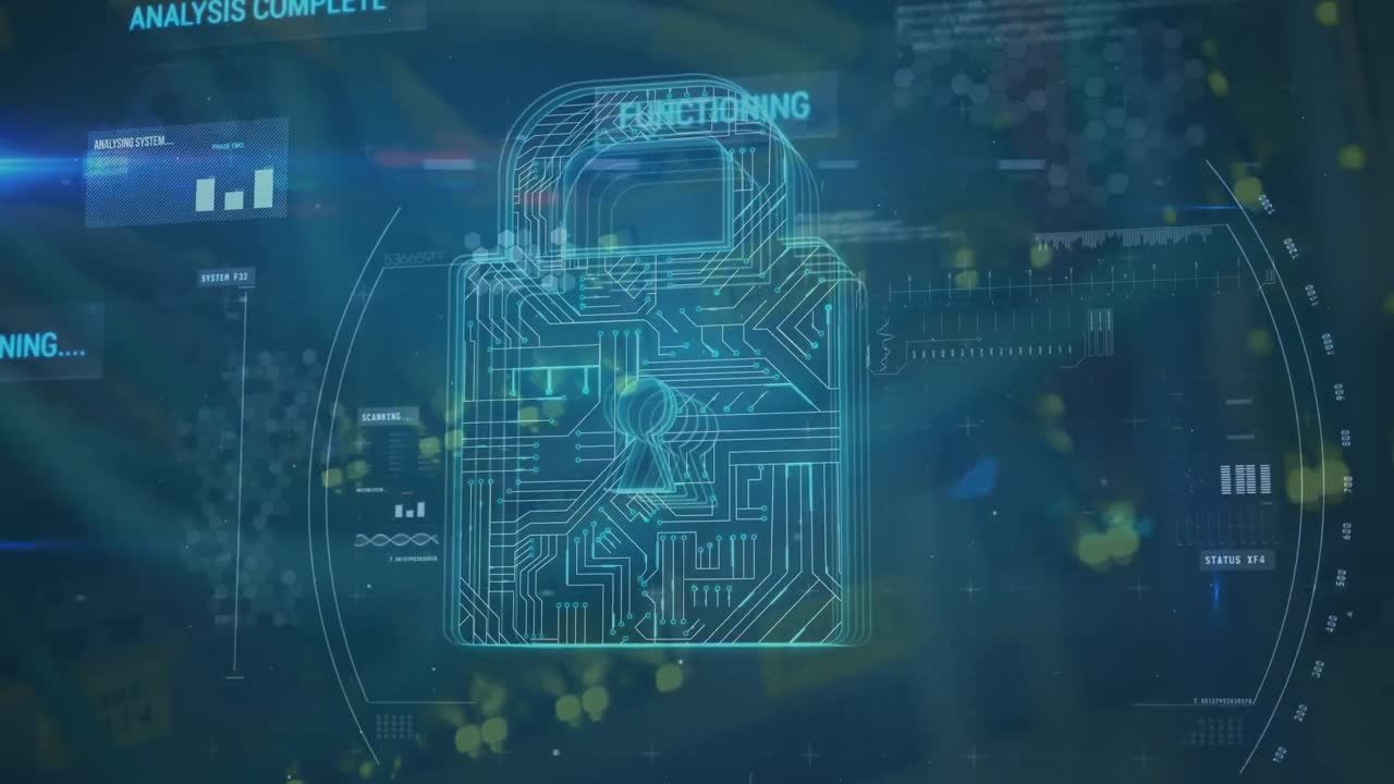 Animation of padlock and data processing over server