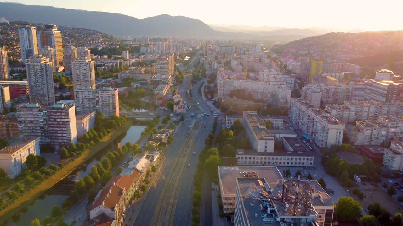Panoramic View Of The City Of Sarajevo, Bosnia and Herzegovina - aerial drone shot