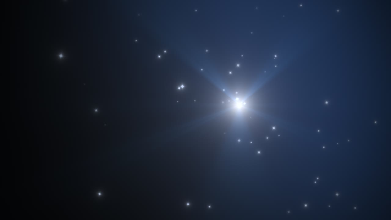 pequeñas partículas azules y rayos en fondo oscuro