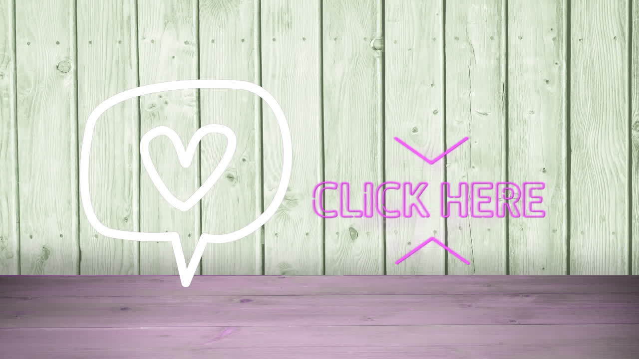 심장 아이콘과 여기 텍스트를 클릭하여 음성 거품의 애니메이션