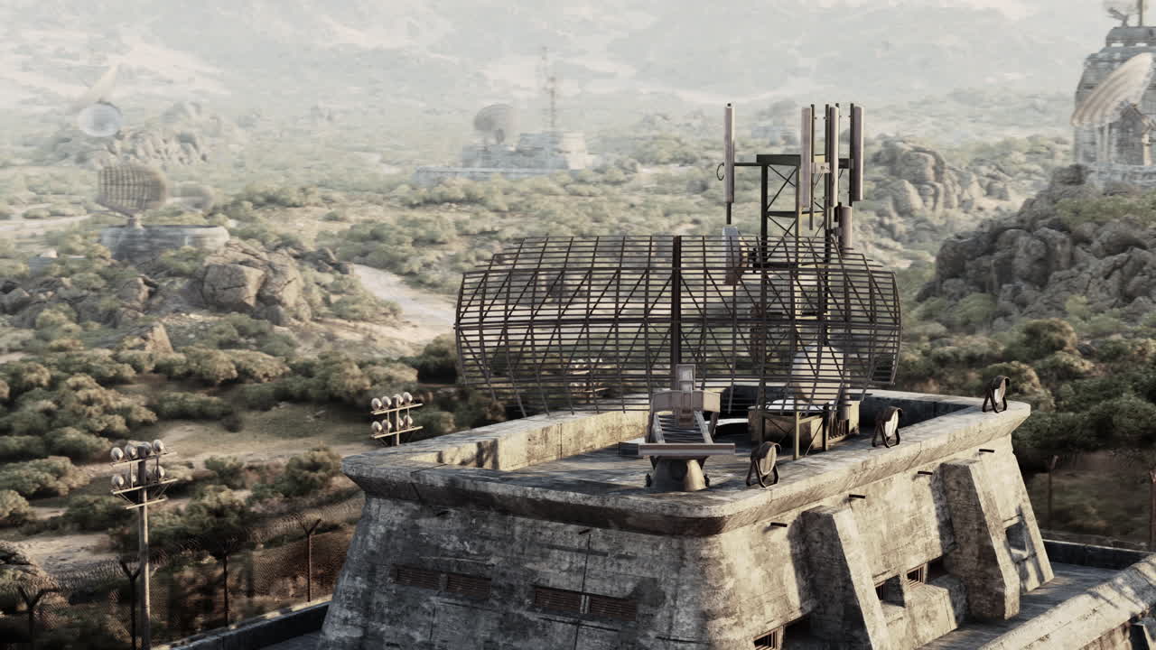 미래의 군사 기지와 레이더 접시