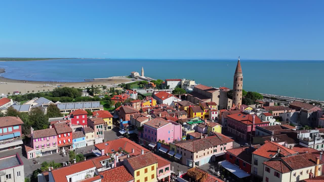 Aerial View of a Colorful Coastal Town in Italy