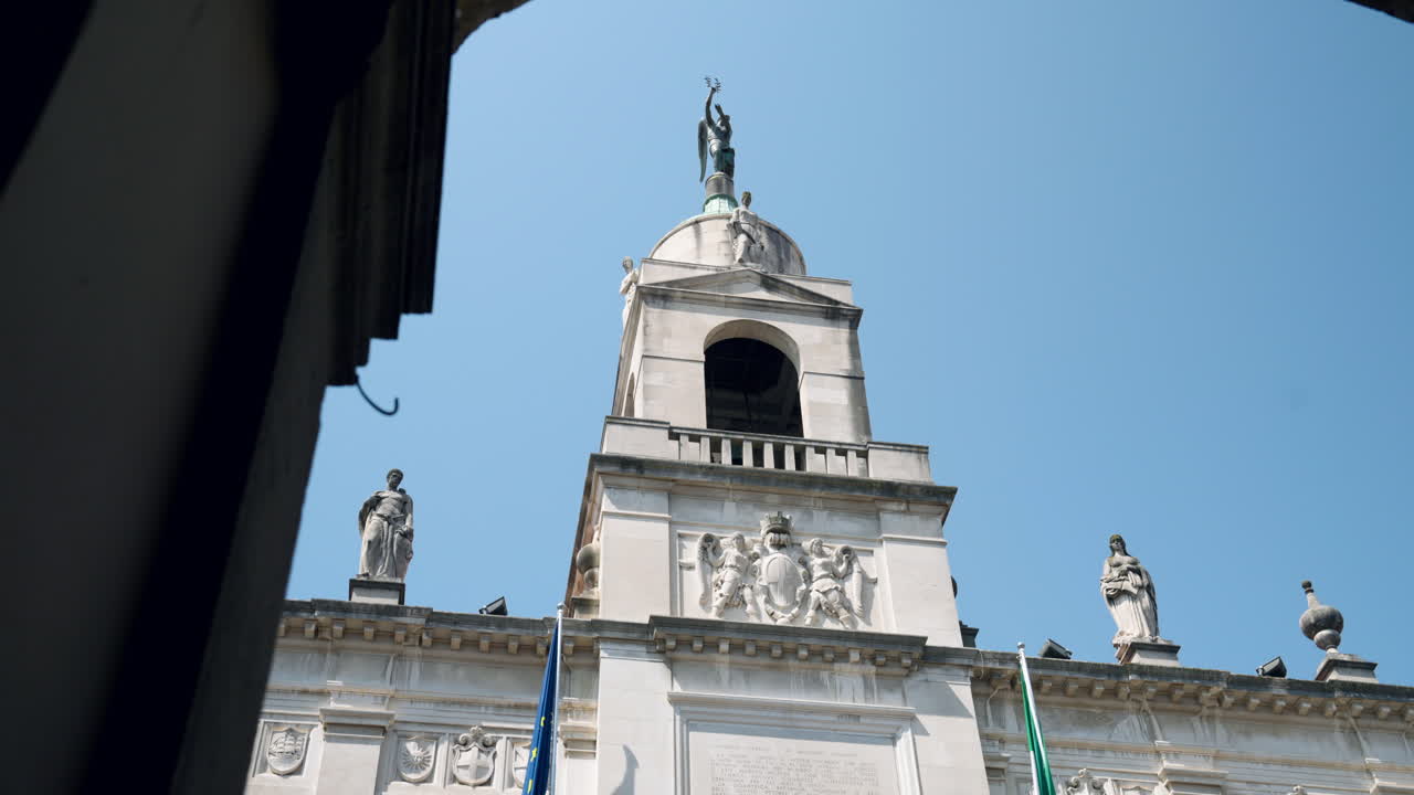 Tower Of Palazzo Moroni City Hall In Padua, Italy. Low Angle Shot