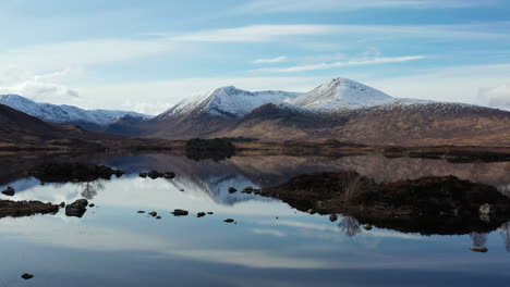 rannoch moor, scotland: aerial footage rising up on a perfectly still day