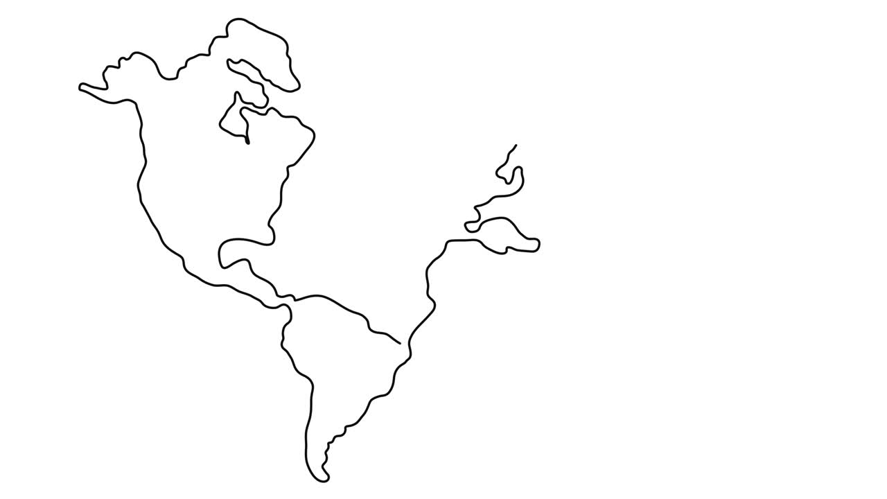 세계 지도의 연속적인 선 그림, 지구의 한 선 지도, 손으로 그린, 4k 비디오 애니메이션, 알파 채널