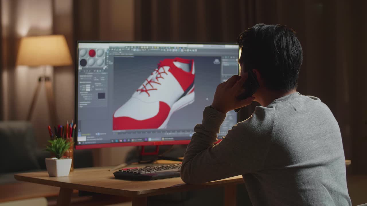 Designer Working on Shoe Design at Night
