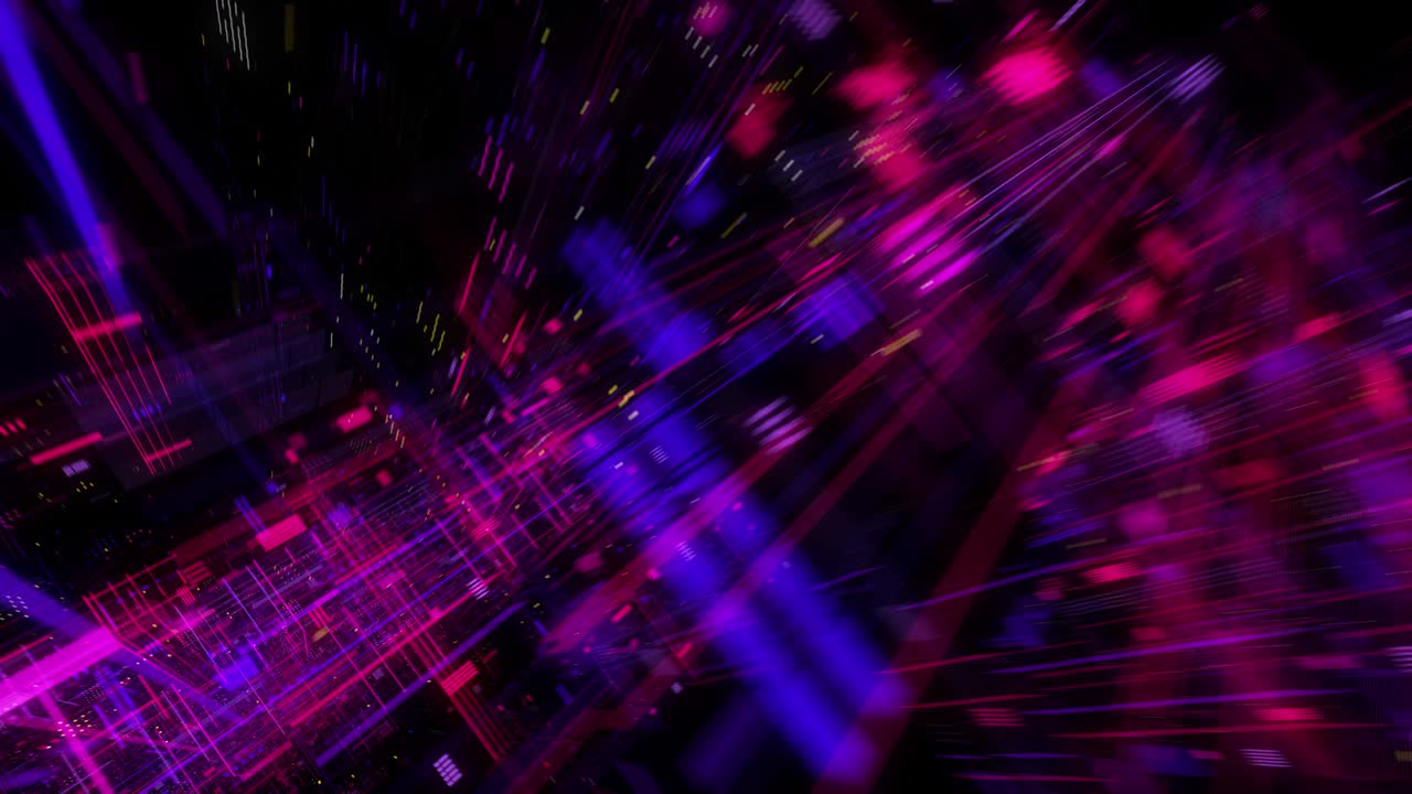 Virtuální data na digitálním displeji, koncept budoucí technologie a programování. Létající futuristická centrální procesorová jednotka. Elektronické obvody uvnitř počítače. Plynulá smyčka, 3D render