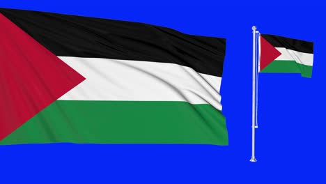 green screen palestine two flags waving palestinian flagpole animation 3d