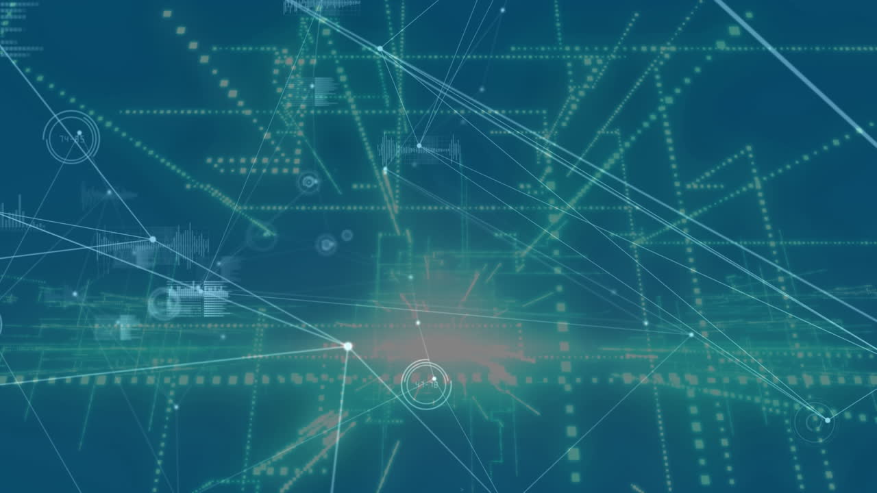 animación de la red de conexiones sobre la ciudad digital sobre fondo azul