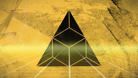 animation of glowing light over triangle on distressed yellow background