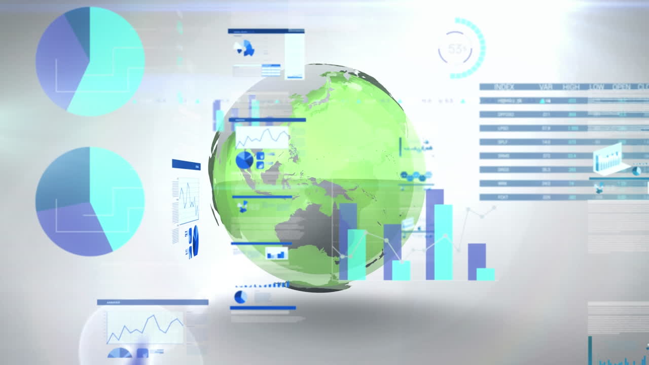 Animation of financial data processing over globe