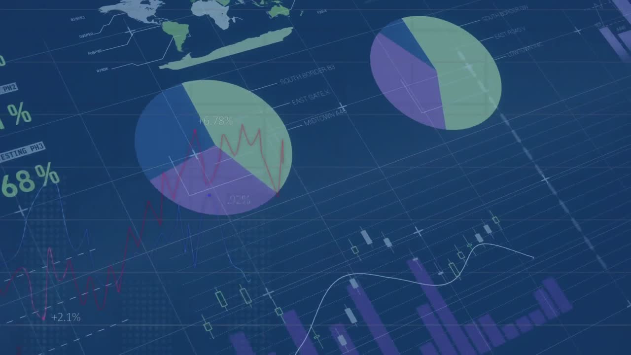 animación del procesamiento de datos financieros en una pantalla digital
