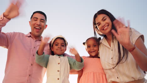 family, video call and waving hello at the beach