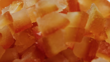 close-up of candied citrus fruit pieces