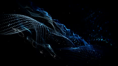 futuristic animation with wave object and glittering particles in slow motion, 4096x2304 loop 4k