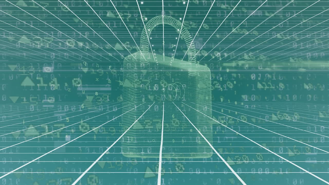 animación del candado digital y los datos financieros en pantalla verde