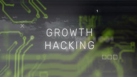 animación de texto de hacking de crecimiento sobre diseño de placa de circuito verde