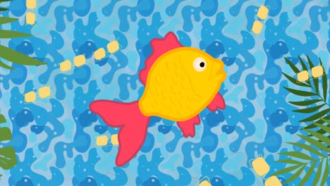 Animation-Von-Fischen,-Die-Auf-Blauem-Wasserhintergrund-Schwimmen