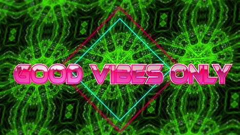animación de buenas vibraciones sólo texto sobre formas en movimiento caleidoscópicas